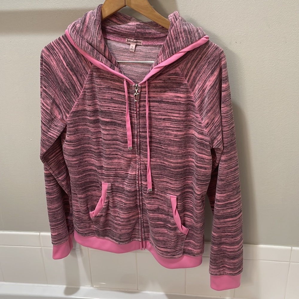 Juicy Couture Full Zip Hooded Velour Suit Top Sweatshirt Sz L EUC - Picture 1 of 5